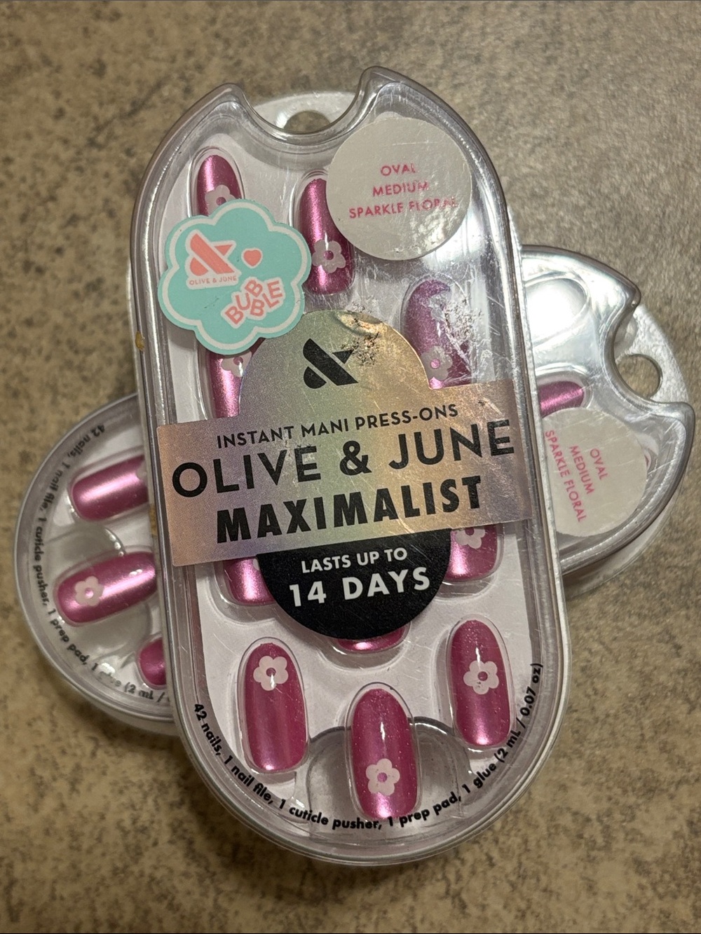 Bundle of 2 Olive and June Pink and White Floral Press On Nails